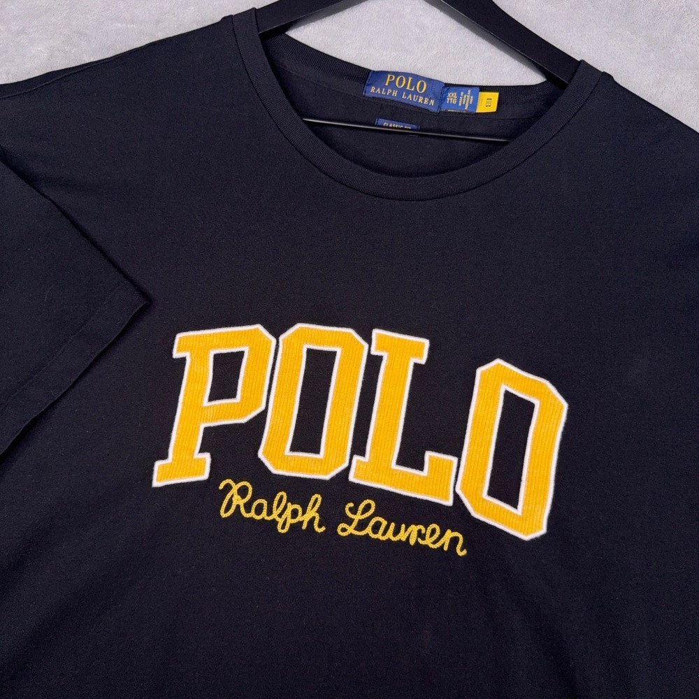 Polo Ralph Lauren Mens 2XL Black T-Shirt Classic Fit Corduroy Patch Pony Logo